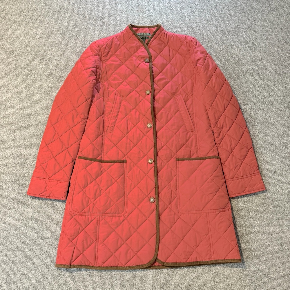 Y2K Lauren Ralph Lauren Quilted Jacket Red Snap Front Women’s M